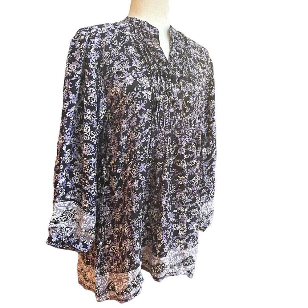 Natalie Martin 100% Silk Button Down Long Sleeve Floral Blouse Shirt Top XS